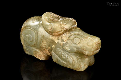 JADE CARVED 'WATER BUFFALO' ORNAMENT