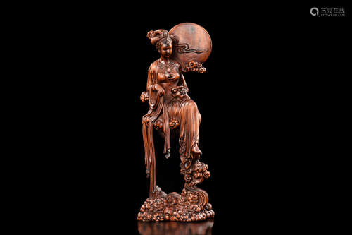 HUANGYANGMU WOOD CARVED CHANG'E FIGURE