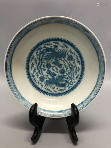 14-16TH CENTURY, A BLUE&WHITE PLATE , MING DYNASTY