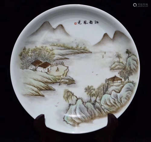 A LANDSCAPE PATTERN FAMILLE PLATE