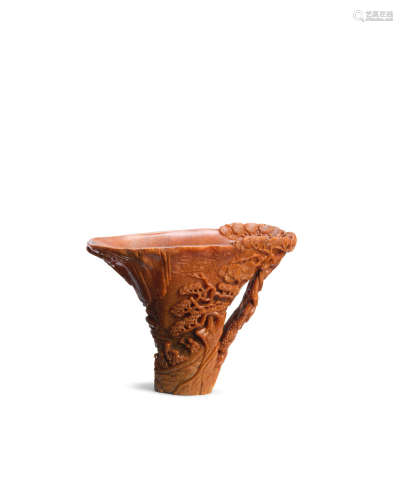 Zhuang Houzhi seal mark, 17th century An exceptionally rare rhinoceros horn 'Ode to the Red Cliffs' libation cup