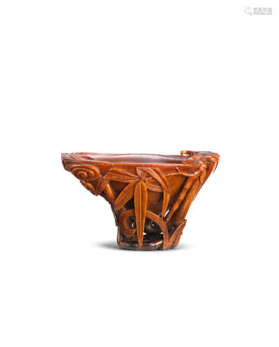 17th/18th century A superb rhinoceros horn lingzhi-shaped 'bamboo' libation cup