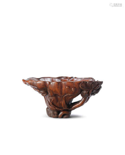 17th/18th century A very rare rhinoceros horn 'lotus-leaf' libation cup