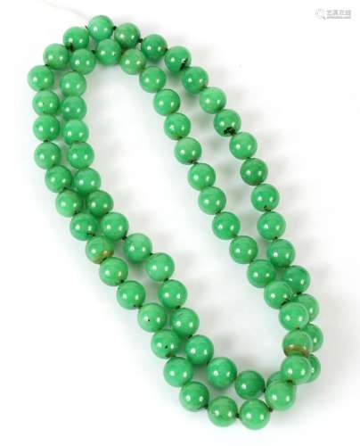 GREEN STONE BEAD NECKLACE - Highly polished intense green hardstone beads 11 mm size are individually knotted into an endless loop n...