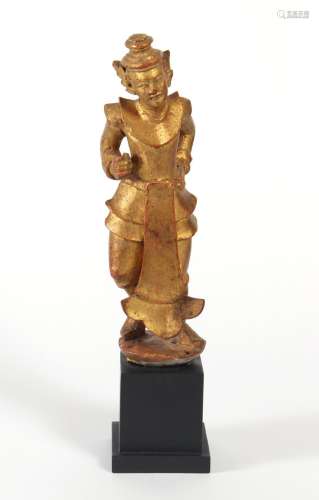 BURMESE CARVED WOOD NAT FIGURE OF SHINDAU - Hand carved standing figure leaning slightly forward at the waist; carved from teakwood ...