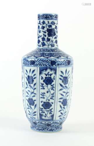 B/W CHINESE PORCELAIN SLEEVE VASE - With paneled body and elongated straight neck. Each panel is decorated with a horizontal flower ...
