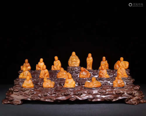18 PIECES TIANHUANG CARVED LUOHAN FIGURES