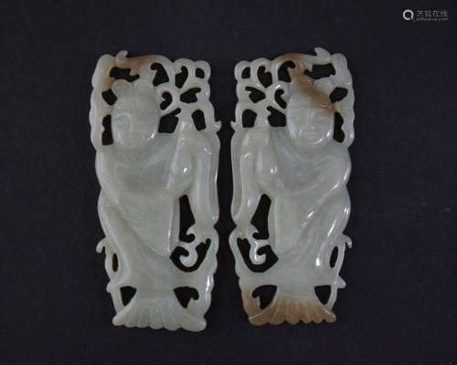 A PAIR OF GU JADE PENDANTS