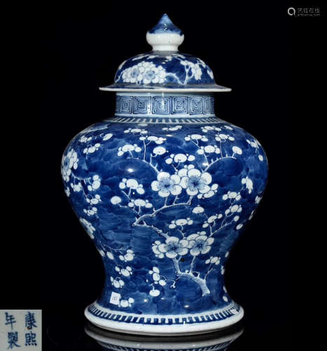 A BLUE AND WHITE PLUM BLOSSOMING PATTERN JAR
