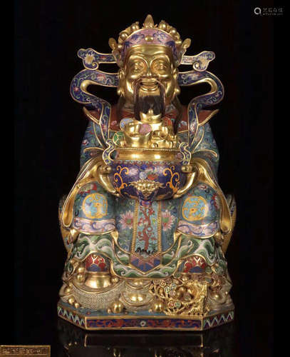 A CLOISONNE BRONZE MOLDED MONEY-BUDDHA STATUE