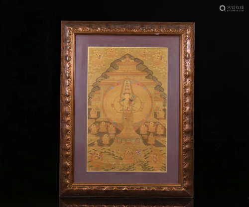 A GUANYIN PATTERN THANGKA WITH FRAME