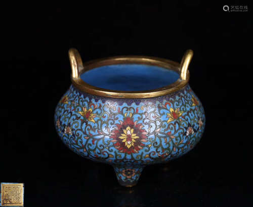 A CLOISONNE FLORAL PATTERN TRIPOD CENSER