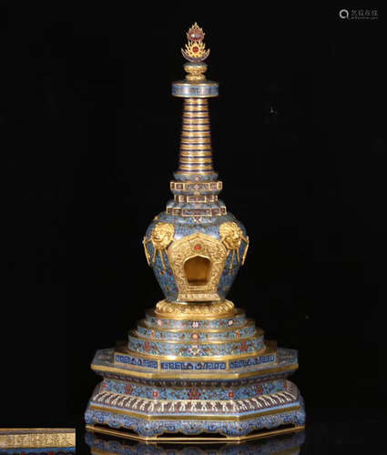 A CLOISONNE BUDDHIST TOWER