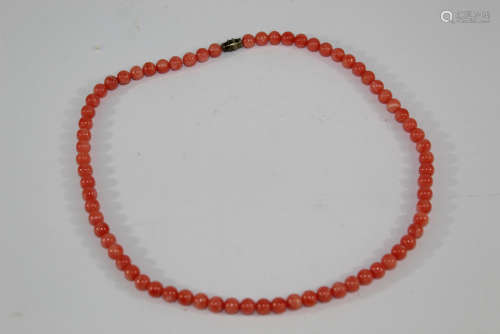 Chinese red coral bead necklace