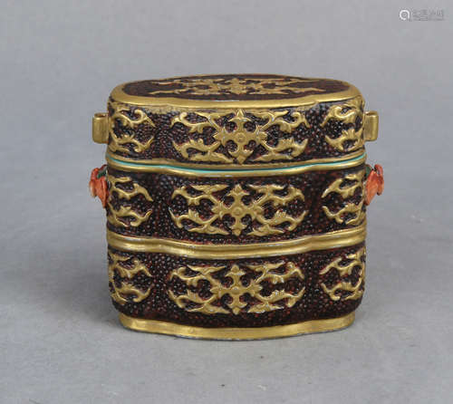 Chinese gilted black glazed porcelain stacking box,