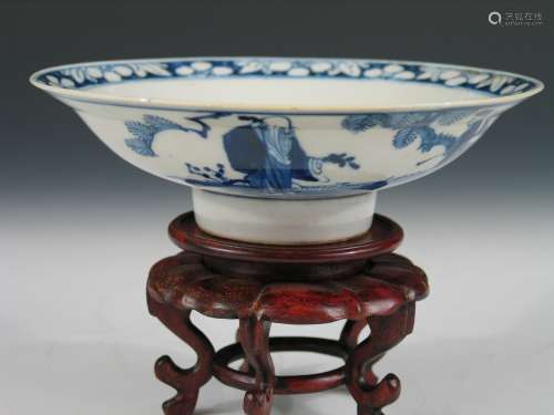 Chinese Blue and White Porcelain Shallow Bowl, Kangxi.