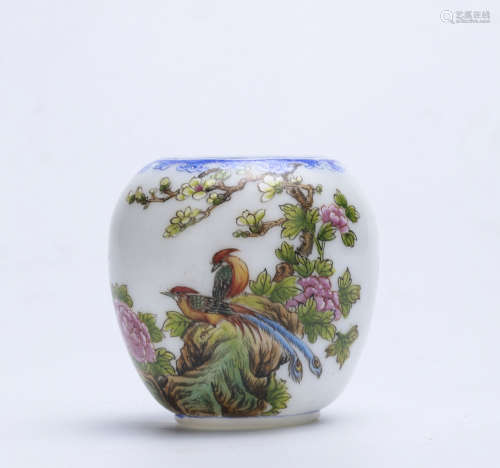 Chinese famille rose porcelain bird feeder.
