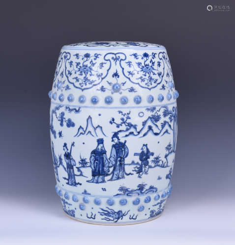 Chinese blue and white porcelain garden seat.