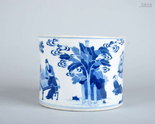 Chinese blue and white porcelain brush pot.