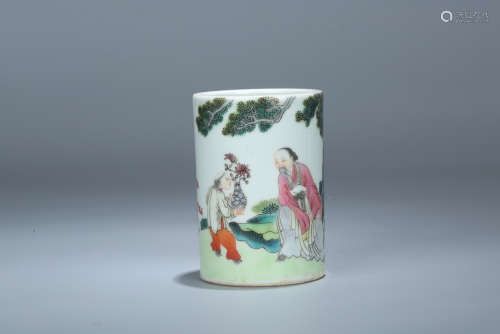 Chinese famille rose porcelain brush pot, Qianlong