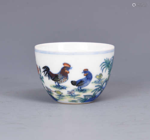 Chinese Doucai porcelain cup, Yongzheng mark.