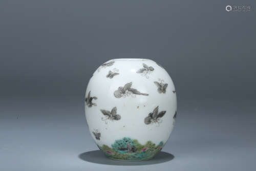 Chinese famille rose porcelain bird feeder, marked.