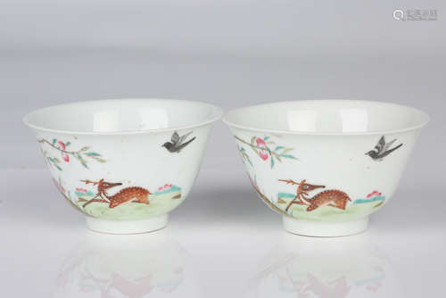 Pair of Chinese famille rose porcelain bowls, marked.