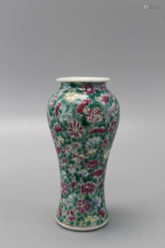 Chinese famille rose hundred-flower porcelain vase.