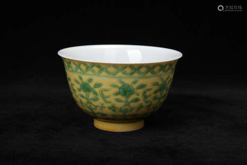 Chinese yellow glaze porcelain cup, Kangxi mark.