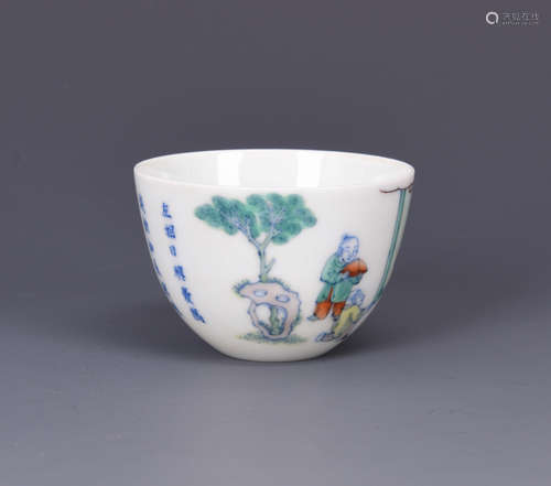 Chinese Doucai porcelain cup, Kangxi mark.