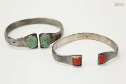 Two antique Chinese silver bracelets.