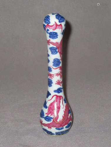 Chinese blue and white porcelain brush handle with pink