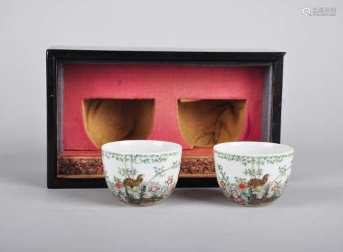 Pair of Chinese famille rose porcelain cups, Yongzheng