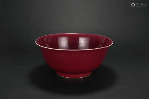 Big Chinese red glaze porcelain bowl, marked.