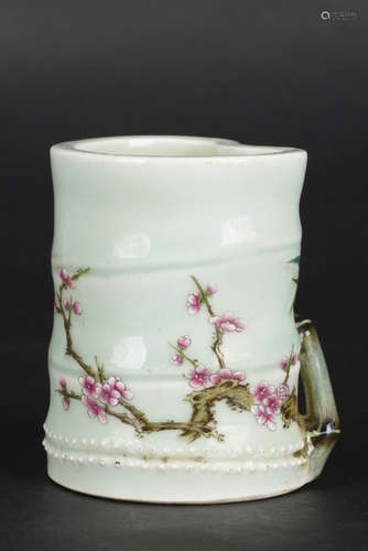 Chinese celadon porcelain brush pot, Qianlong mark.