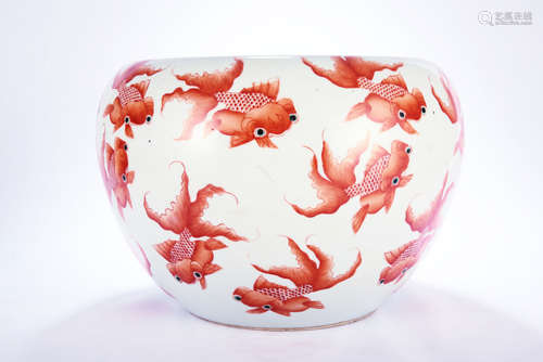 Chinese iron red porcelain fish bowl, Republic Period.