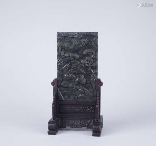 Chinese carved spinach jade table screen.