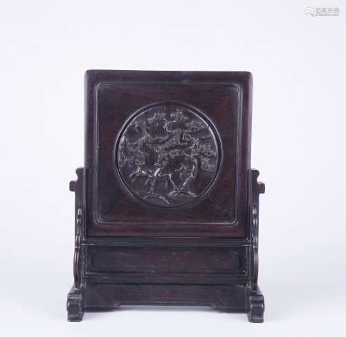 Chinese carved Zitan wood table screen.