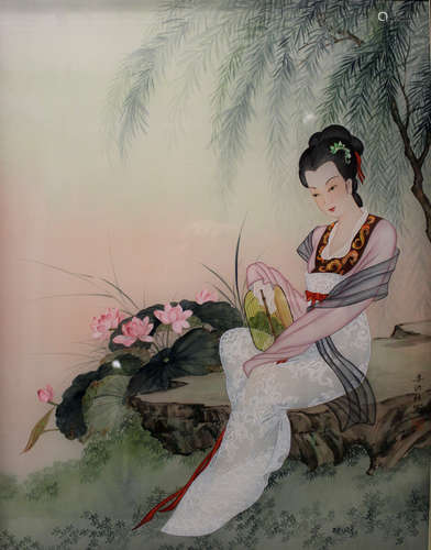 Chinese water color painting on paper, by Hung Chu Lee,