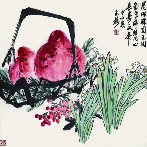 刘玉楼（1941-）《水仙寿桃》