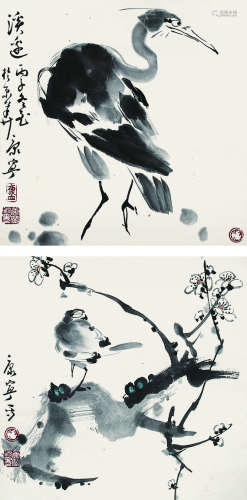 康宁（1938-）《花鸟两帧》