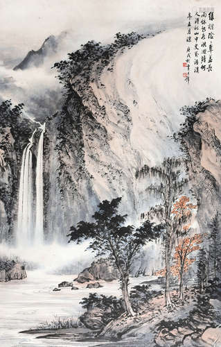 黄君璧山水 轴 设色纸本