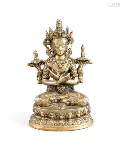 Sitatara im Padmasana, China/Tibet, Anfang 20. Jh., Bronze, Bodenplatte mit Varja-Gravur, H. 21 cm