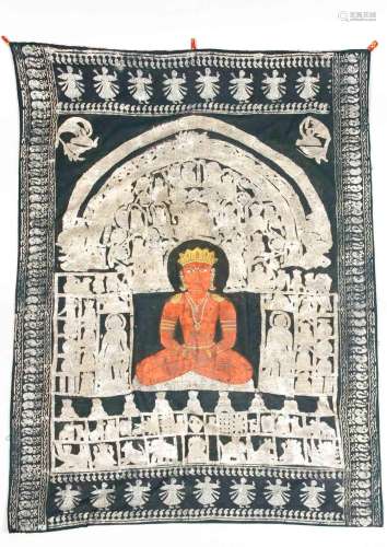Pichwai, Deccan-Schule, Indien, wohl 19. Jh., Rama? im Lotossitz, Pigment auf Baumwolle, 140 x 99 cm