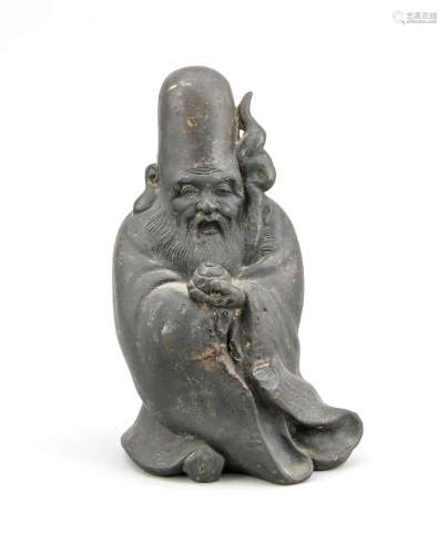 Shou Lao-Figur, China, 19. Jh., dunkel patinierte Bronze?, H. 22 cm