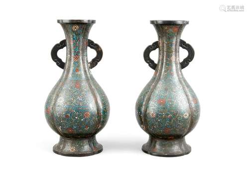 Pair of cloisonné vases, China, 19th c., cast marks, h. 42 cm