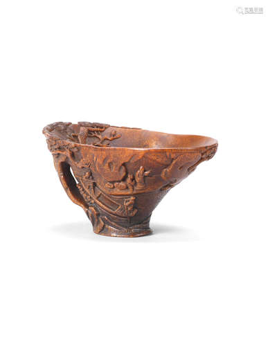 17th/18th century A rhinoceros horn 'scholar and pine' libation cup