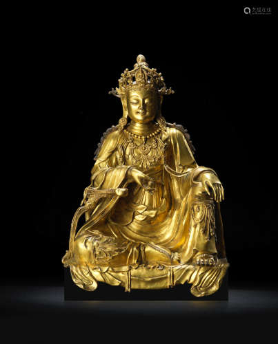 Yuan/Ming Dynasty A very rare gilt-bronze figure of Guanyin