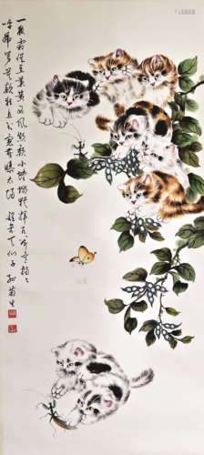 孙菊生 群猫图 立轴 设色纸本