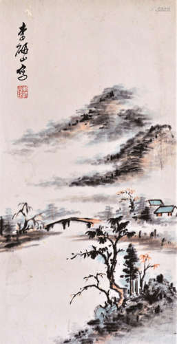 李研山 山水 镜片 设色纸本